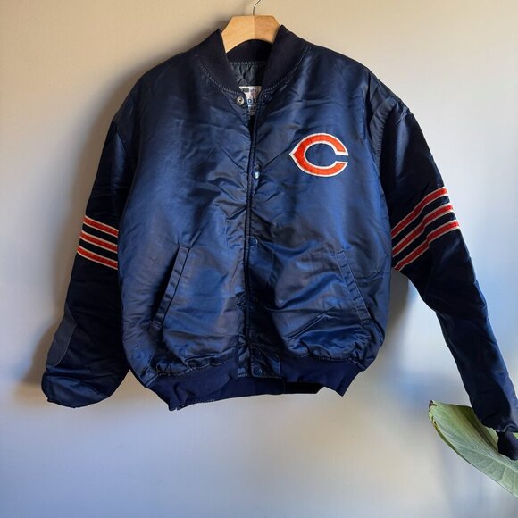 Vintage 90s Starter NFL Chicago Bears Distressed Satin Football Jacket Size L - Picture 1 of 14